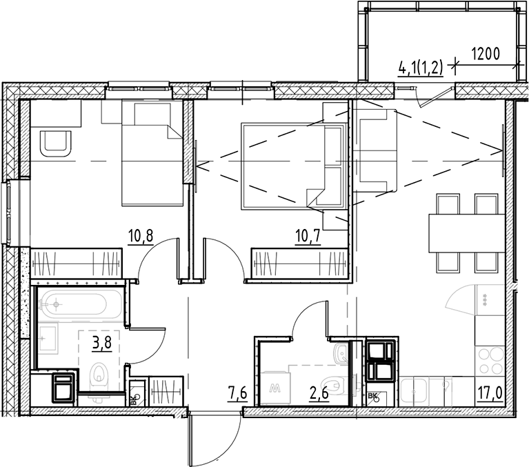 2-комнатная квартира 53.7 м², 6/9 эт., ЖК «Янила Форест»